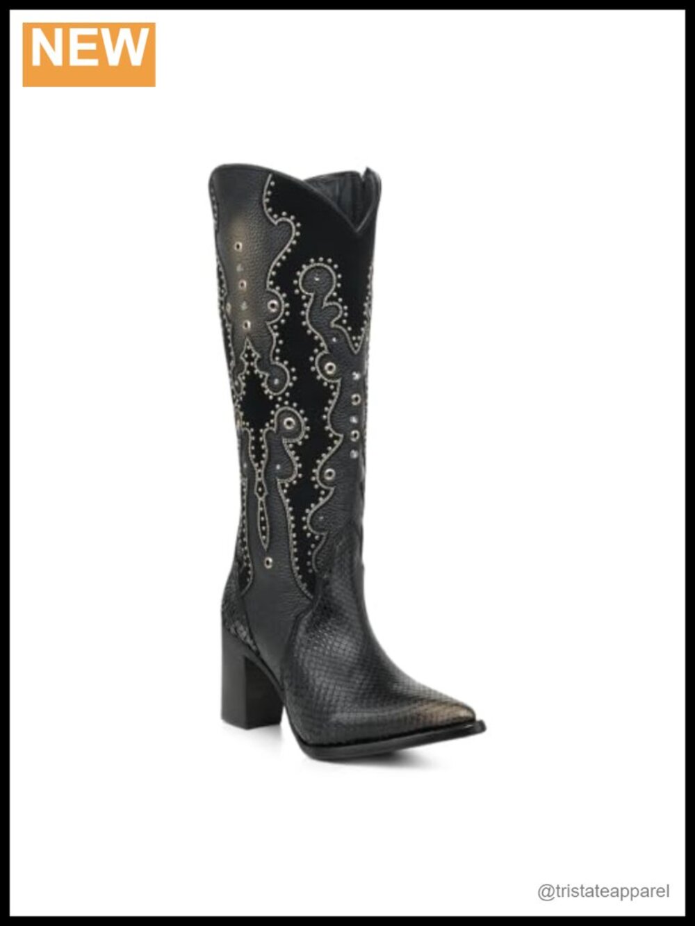 Genuine Python & Bovine Leather Western High Boots Studs Crystals Non-Slip